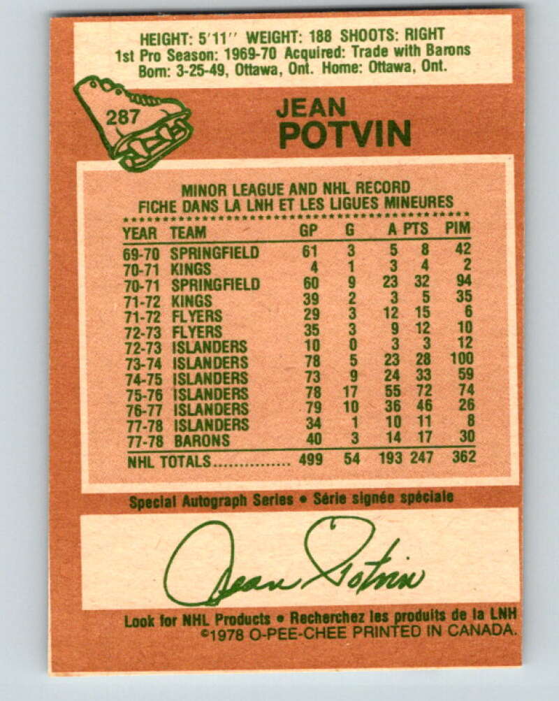 1978-79 O-Pee-Chee #287 Jean Potvin  Minnesota North Stars  V24905