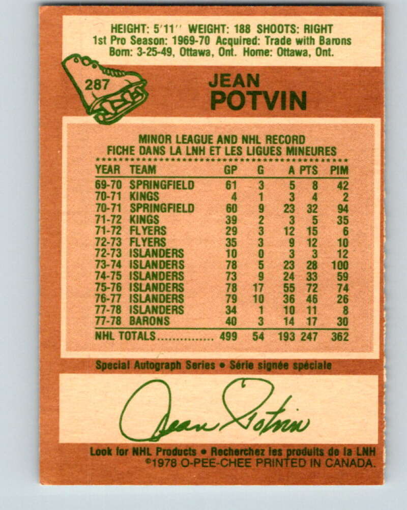 1978-79 O-Pee-Chee #287 Jean Potvin  Minnesota North Stars  V24906