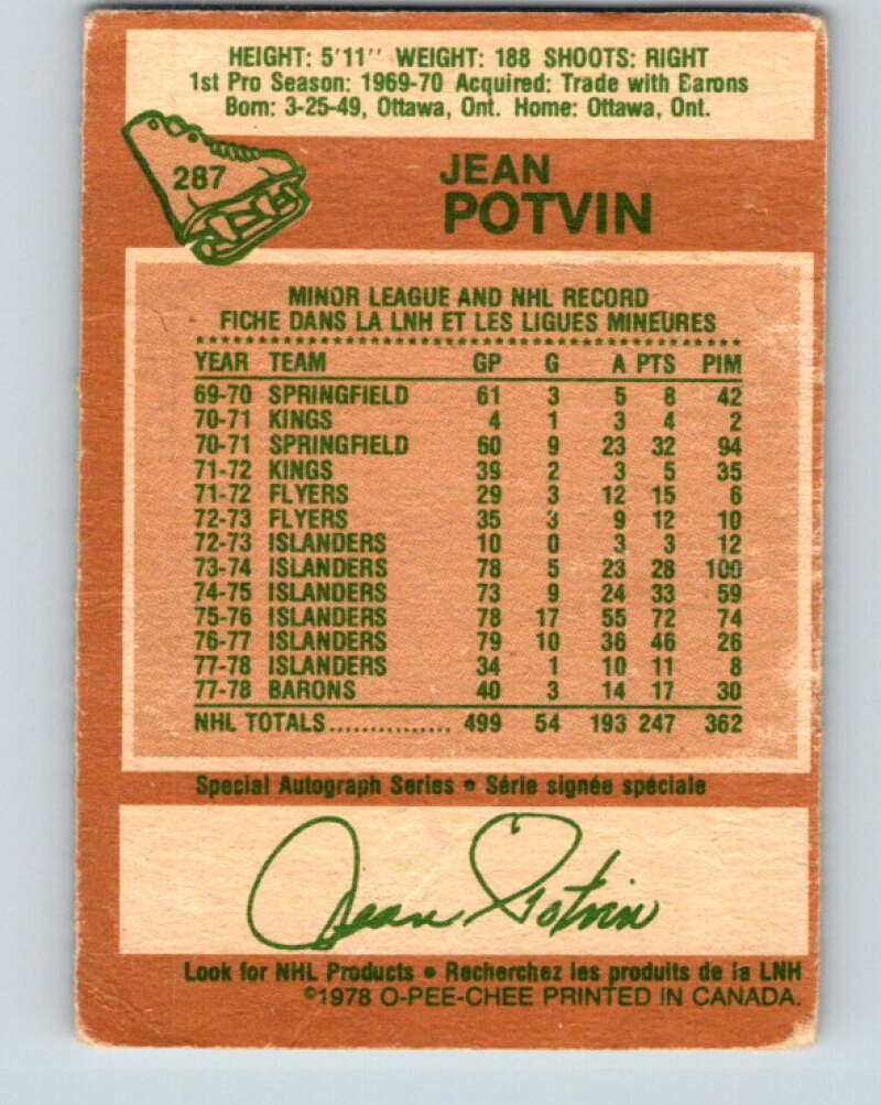 1978-79 O-Pee-Chee #287 Jean Potvin  Minnesota North Stars  V24907