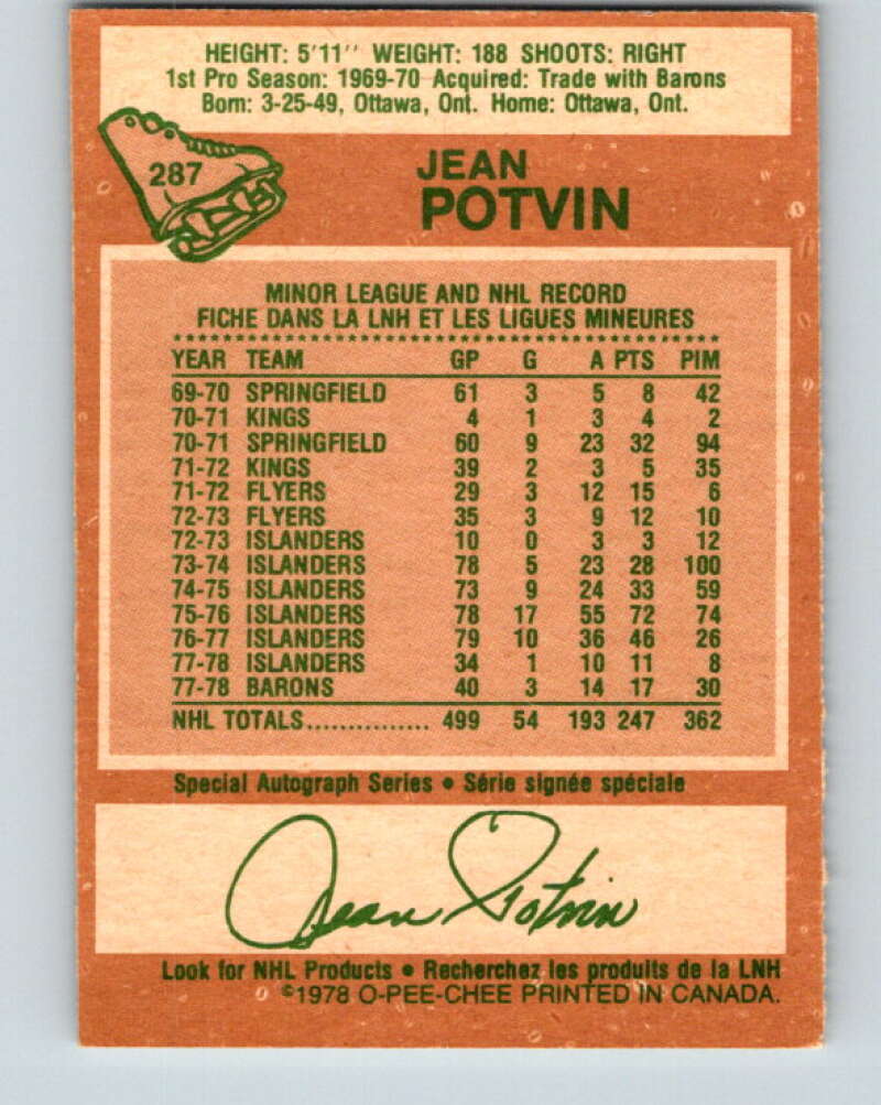 1978-79 O-Pee-Chee #287 Jean Potvin  Minnesota North Stars  V24908