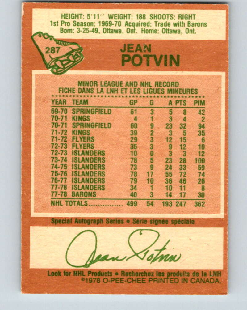 1978-79 O-Pee-Chee #287 Jean Potvin  Minnesota North Stars  V24912