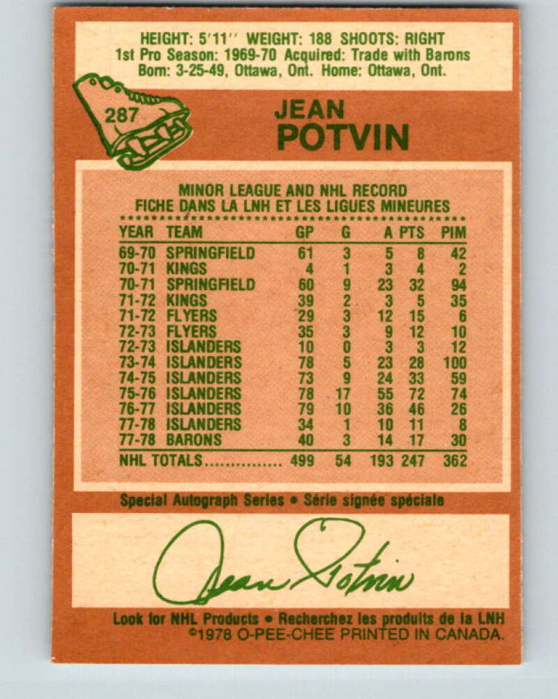 1978-79 O-Pee-Chee #287 Jean Potvin  Minnesota North Stars  V24915