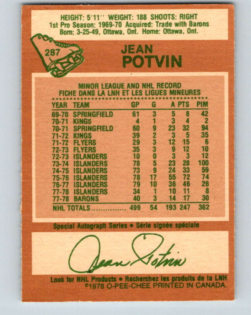 1978-79 O-Pee-Chee #287 Jean Potvin  Minnesota North Stars  V24916