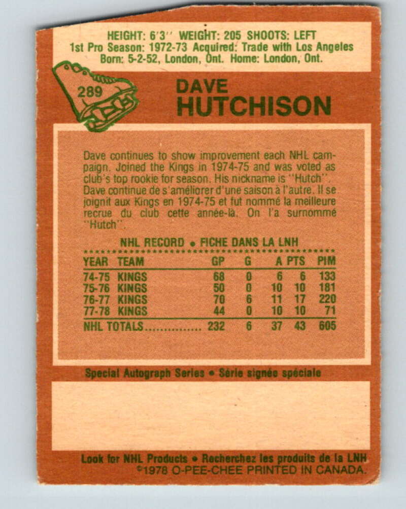 1978-79 O-Pee-Chee #289 Dave Hutchison  Toronto Maple Leafs  V24937