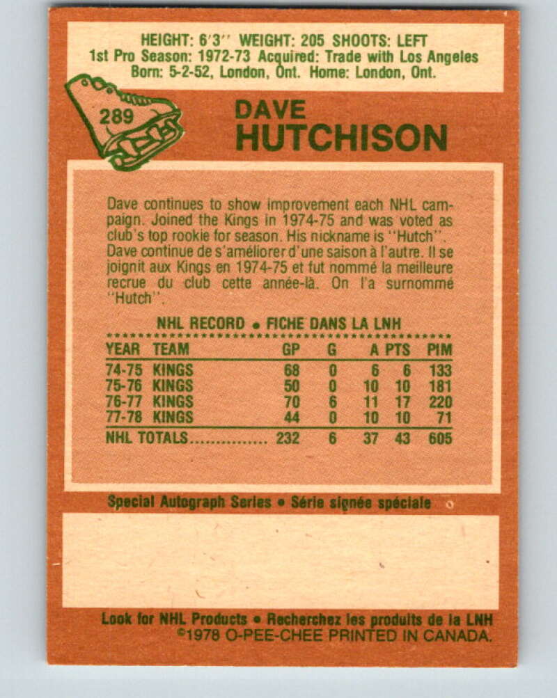 1978-79 O-Pee-Chee #289 Dave Hutchison  Toronto Maple Leafs  V24938
