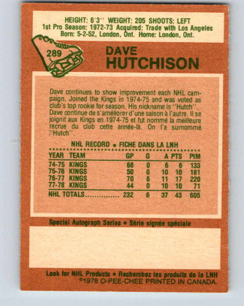 1978-79 O-Pee-Chee #289 Dave Hutchison  Toronto Maple Leafs  V24939