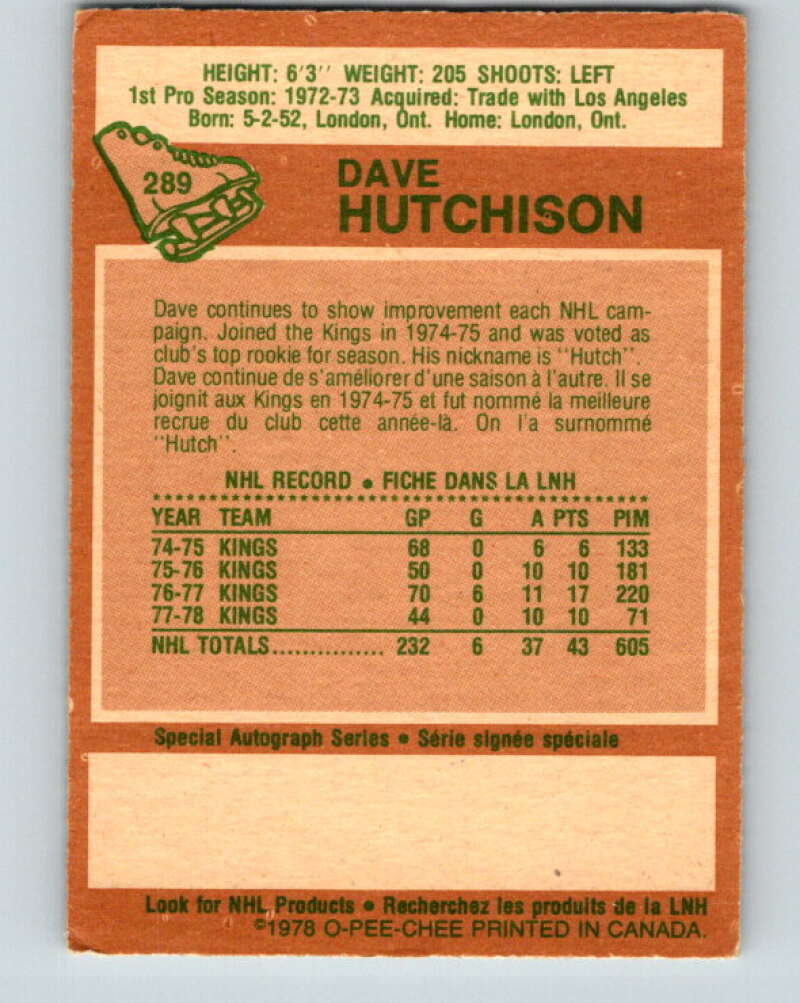 1978-79 O-Pee-Chee #289 Dave Hutchison  Toronto Maple Leafs  V24942