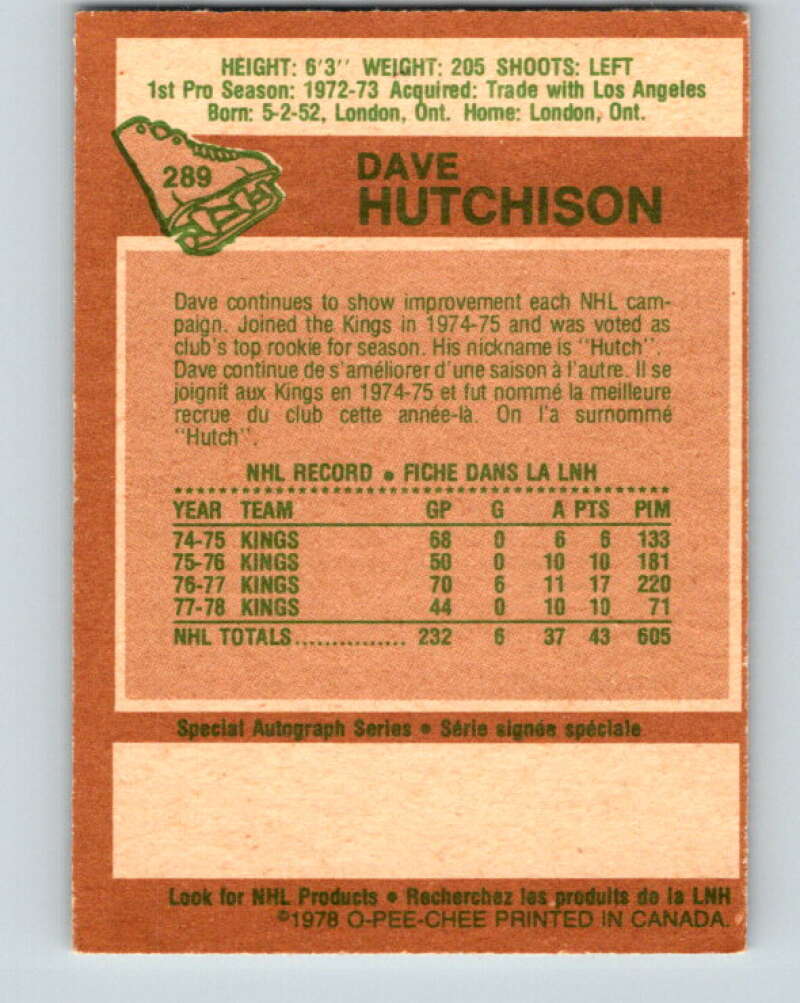 1978-79 O-Pee-Chee #289 Dave Hutchison  Toronto Maple Leafs  V24946