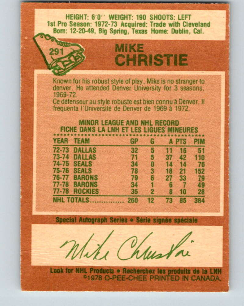 1978-79 O-Pee-Chee #291 Mike Christie  Colorado Rockies  V24968