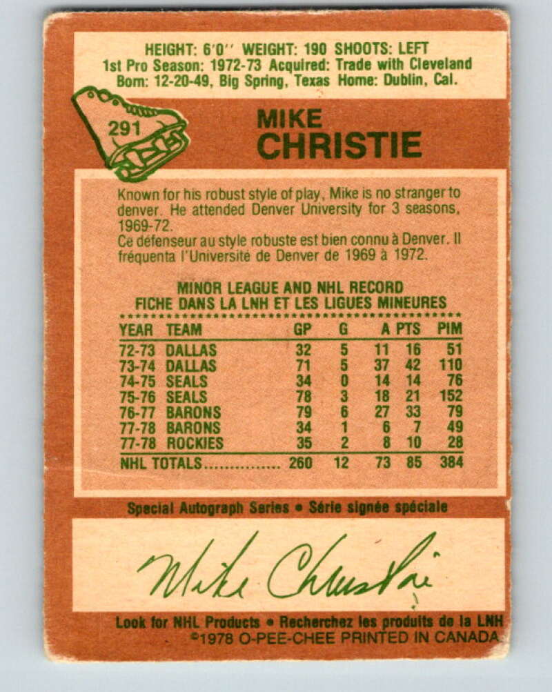 1978-79 O-Pee-Chee #291 Mike Christie  Colorado Rockies  V24970