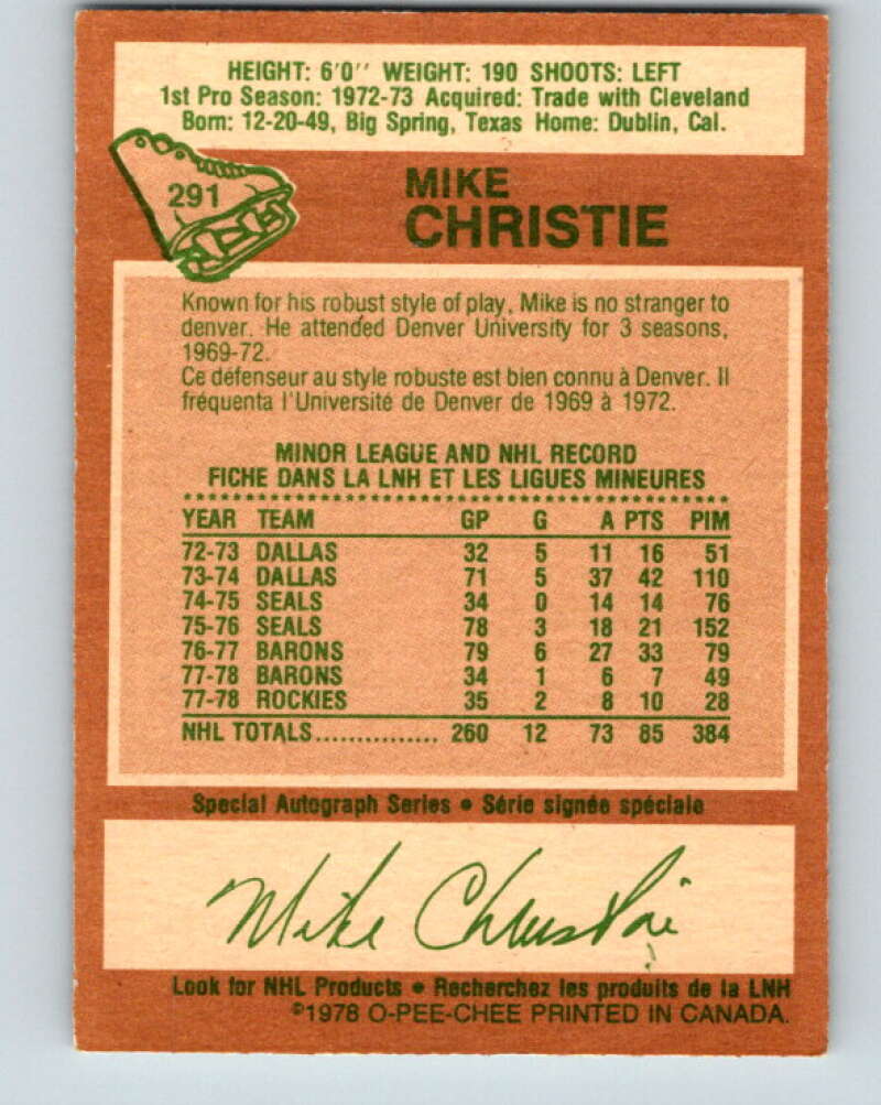 1978-79 O-Pee-Chee #291 Mike Christie  Colorado Rockies  V24972