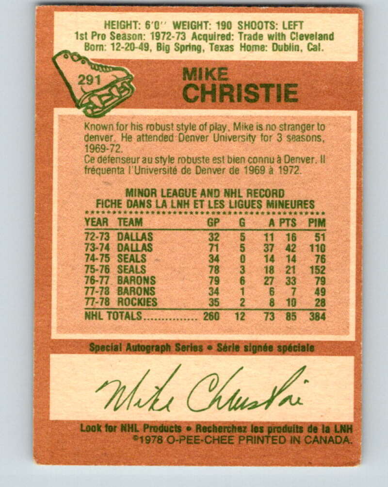 1978-79 O-Pee-Chee #291 Mike Christie  Colorado Rockies  V24974