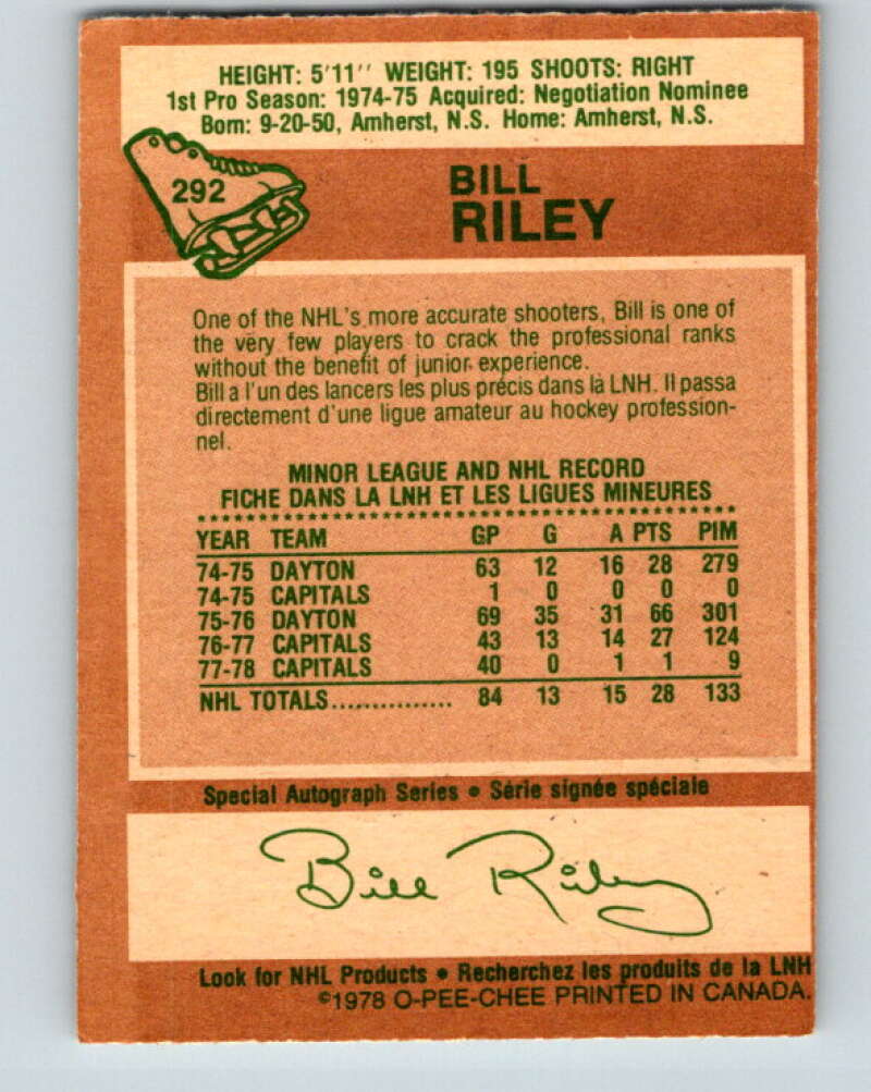 1978-79 O-Pee-Chee #292 Bill Riley  Washington Capitals  V24980