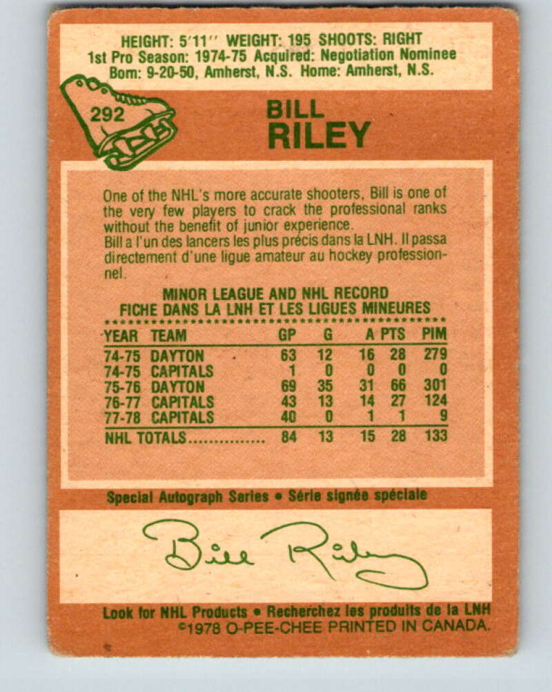 1978-79 O-Pee-Chee #292 Bill Riley  Washington Capitals  V24983