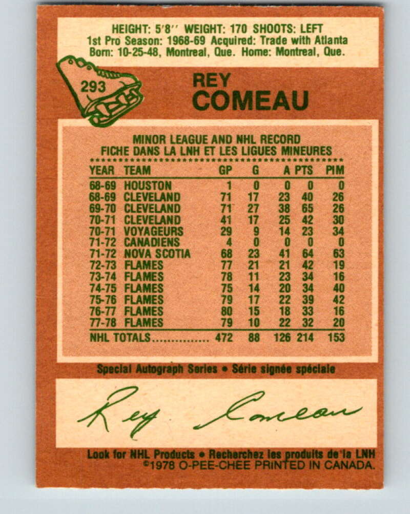 1978-79 O-Pee-Chee #293 Rey Comeau  Colorado Rockies  V24997