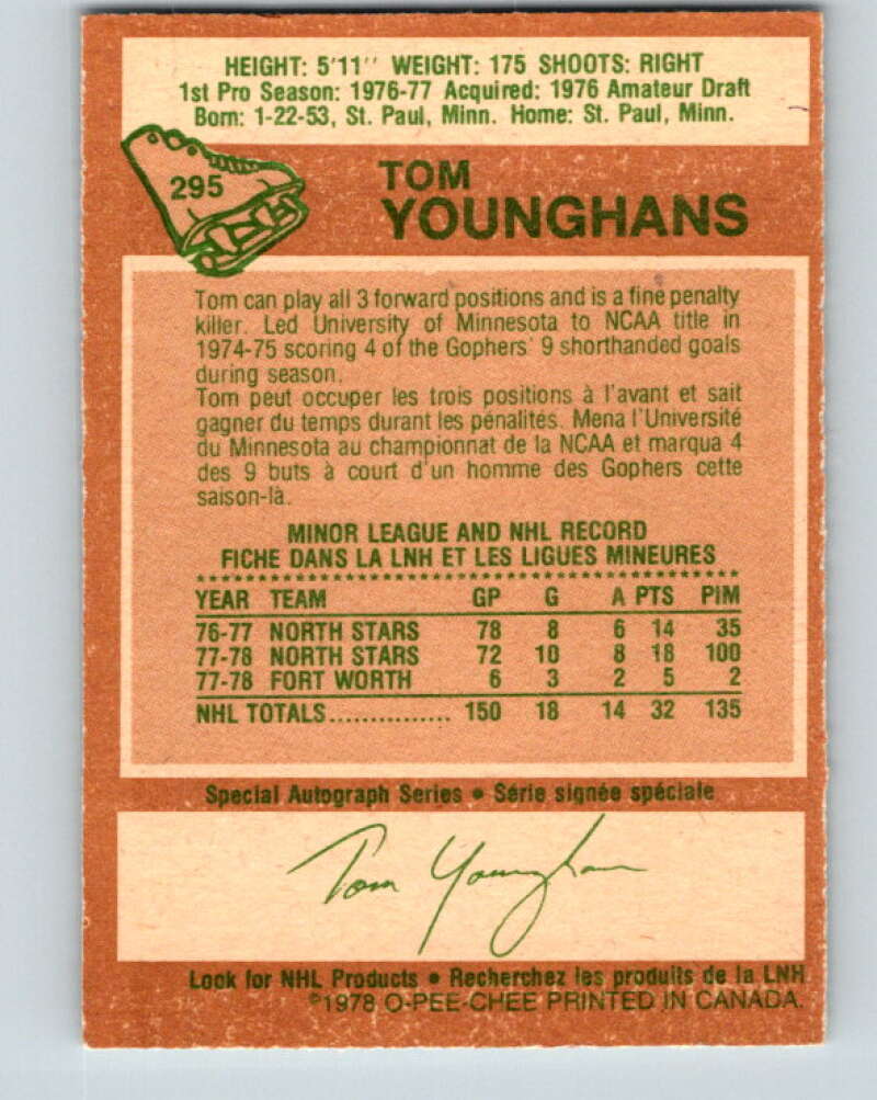1978-79 O-Pee-Chee #295 Tom Younghans  RC Rookie North Stars  V25025