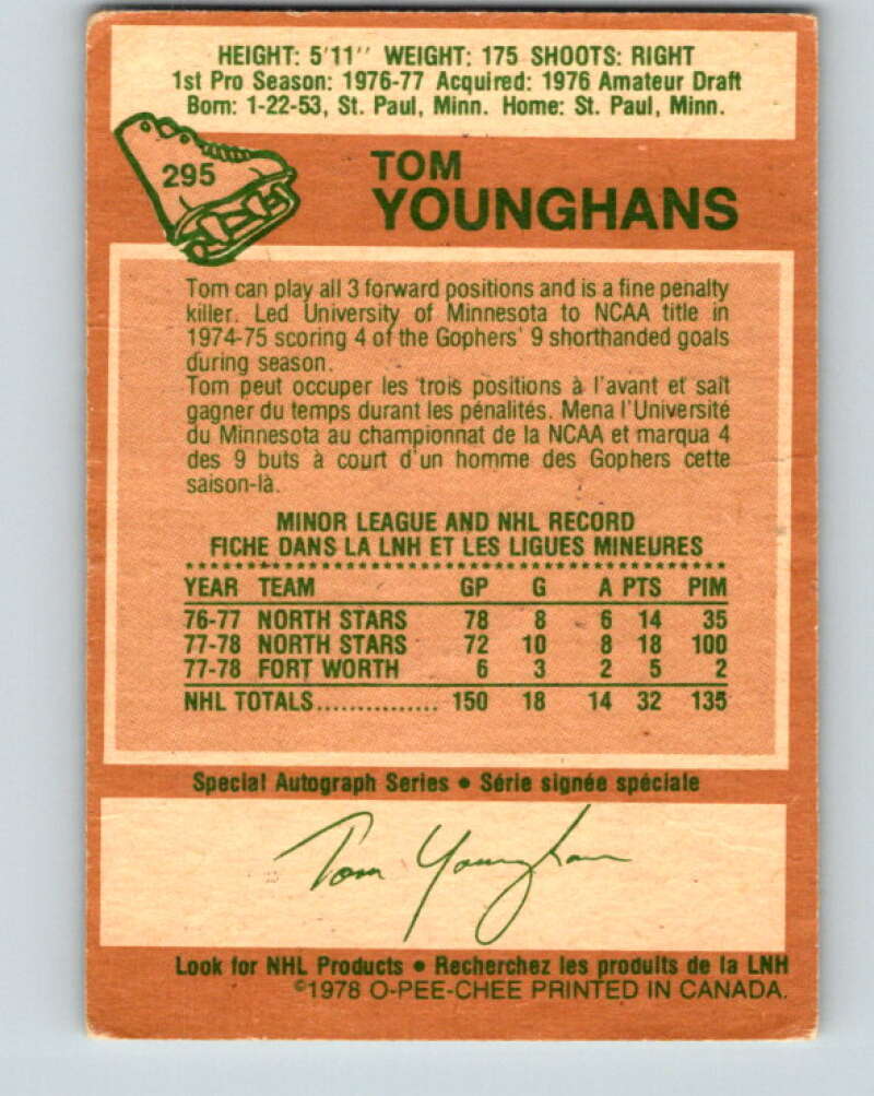 1978-79 O-Pee-Chee #295 Tom Younghans  RC Rookie North Stars  V25032