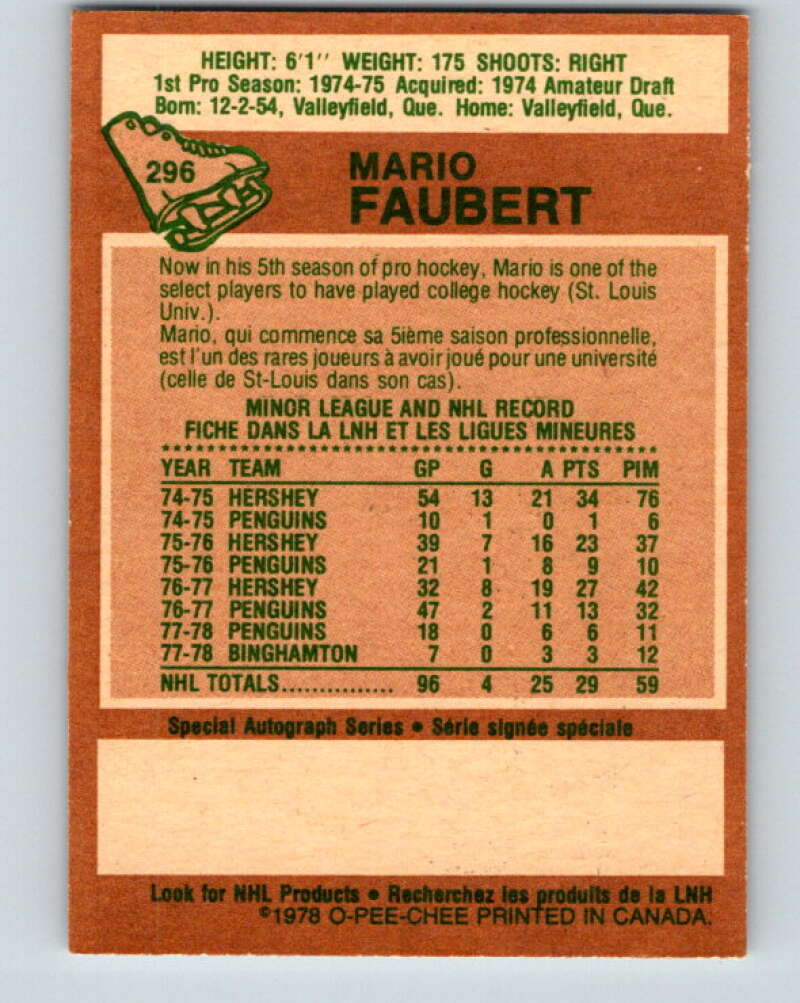 1978-79 O-Pee-Chee #296 Mario Faubert  RC Rookie Penguins  V25035