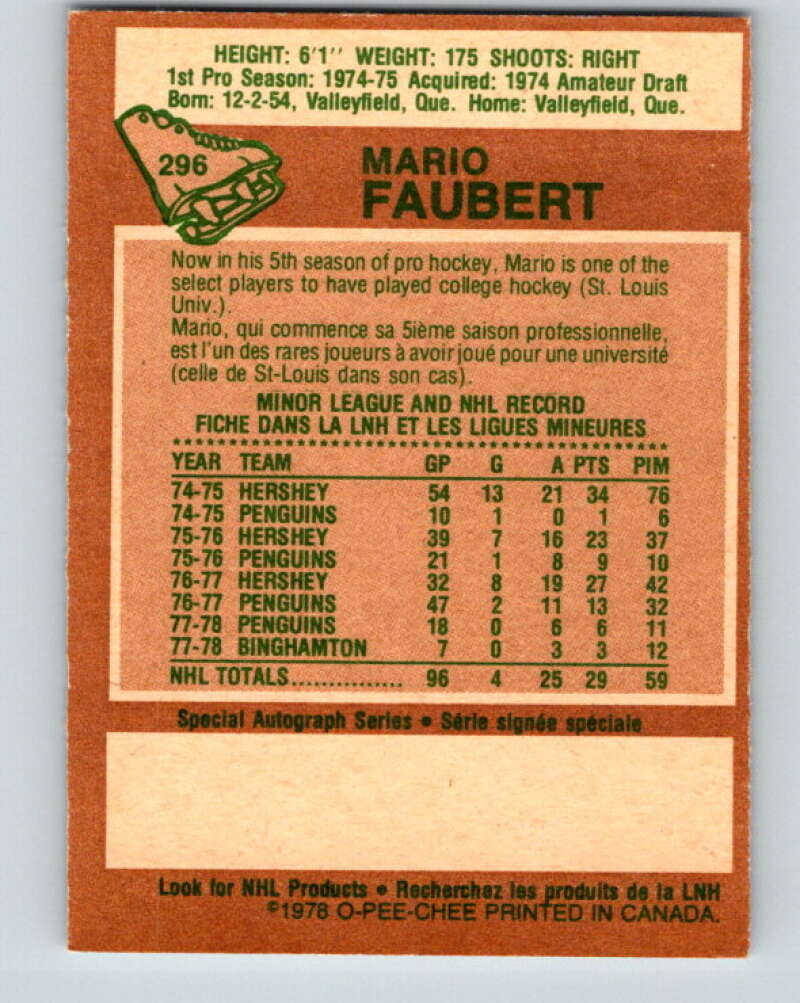 1978-79 O-Pee-Chee #296 Mario Faubert  RC Rookie Penguins  V25039