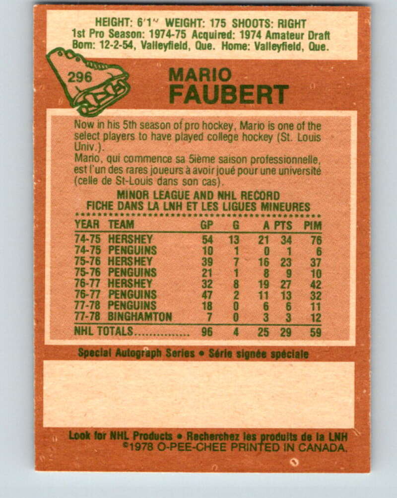 1978-79 O-Pee-Chee #296 Mario Faubert  RC Rookie Penguins  V25043