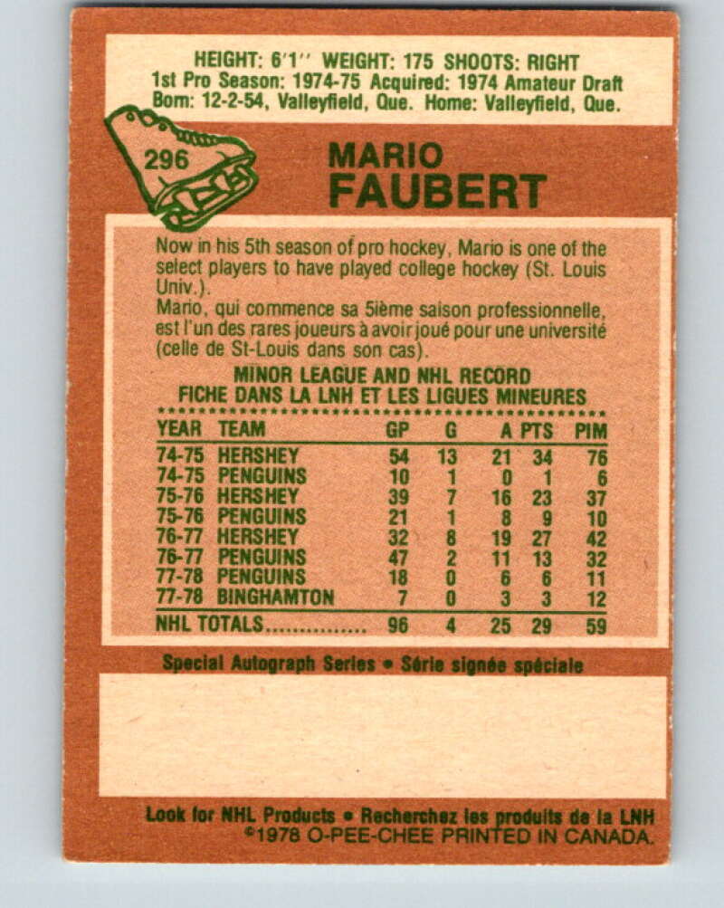1978-79 O-Pee-Chee #296 Mario Faubert  RC Rookie Penguins  V25045