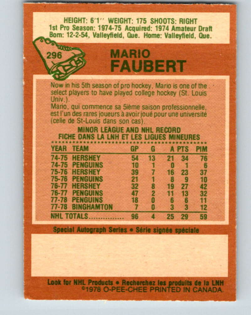 1978-79 O-Pee-Chee #296 Mario Faubert  RC Rookie Penguins  V25047