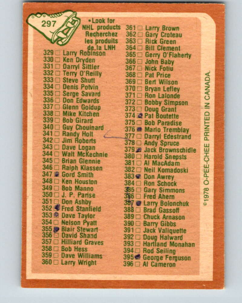 1978-79 O-Pee-Chee #297 Checklist   V25049