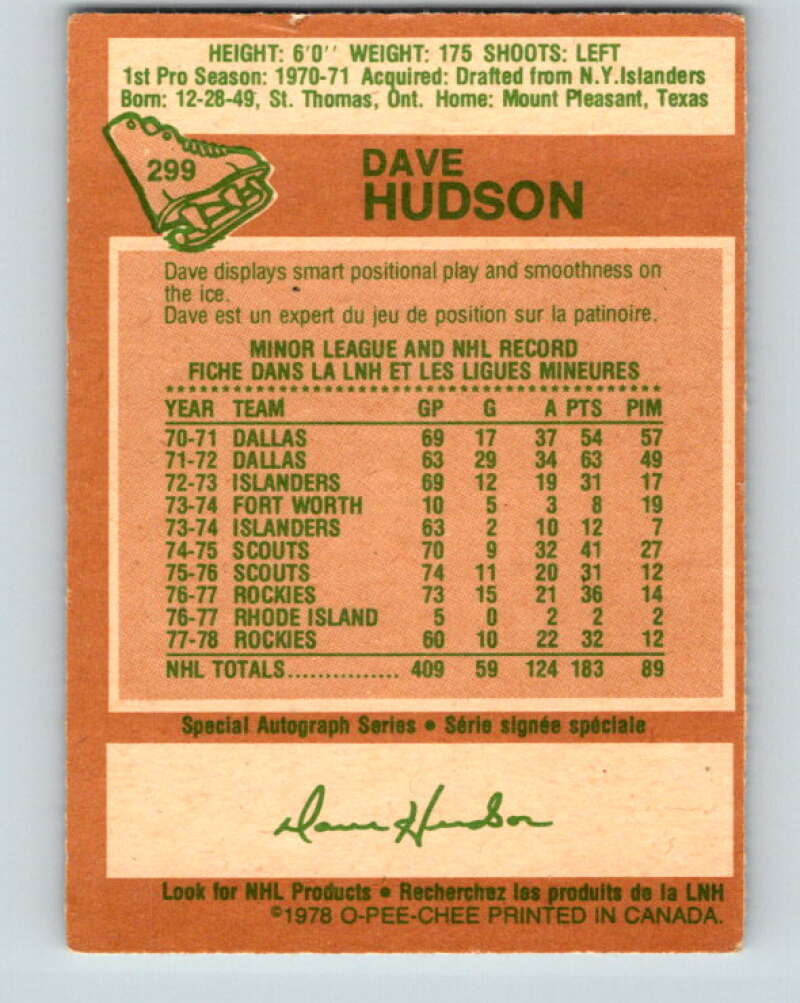 1978-79 O-Pee-Chee #299 Dave Hudson  Colorado Rockies  V25069