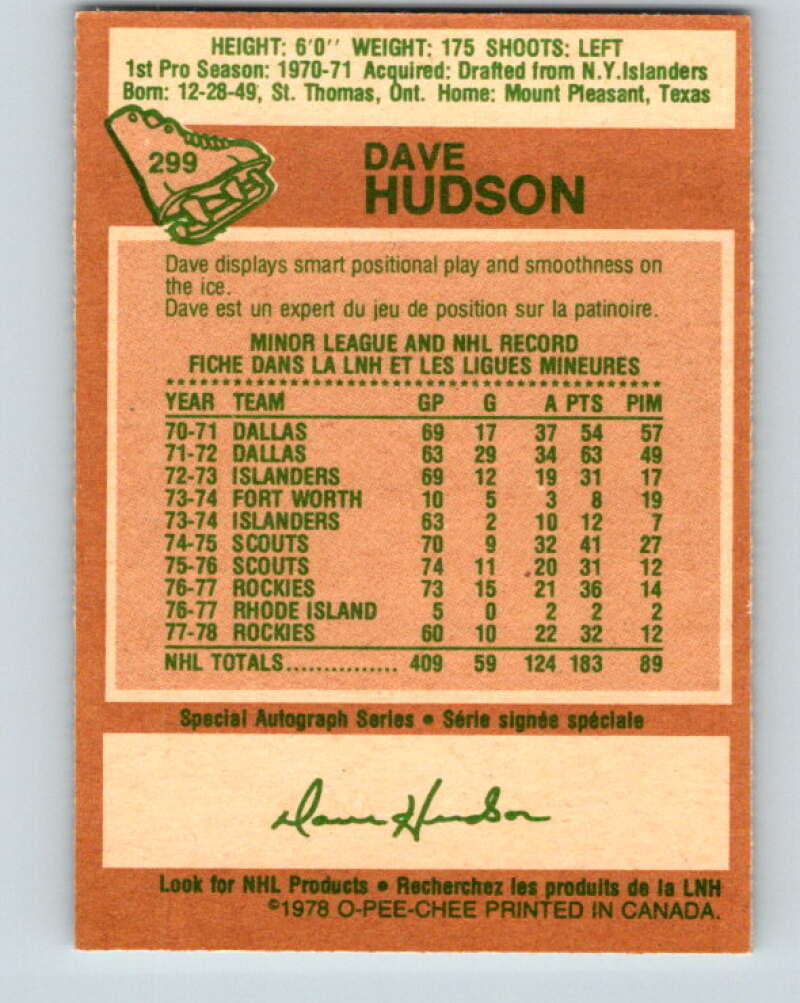 1978-79 O-Pee-Chee #299 Dave Hudson  Colorado Rockies  V25070