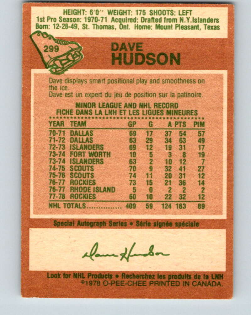 1978-79 O-Pee-Chee #299 Dave Hudson  Colorado Rockies  V25079