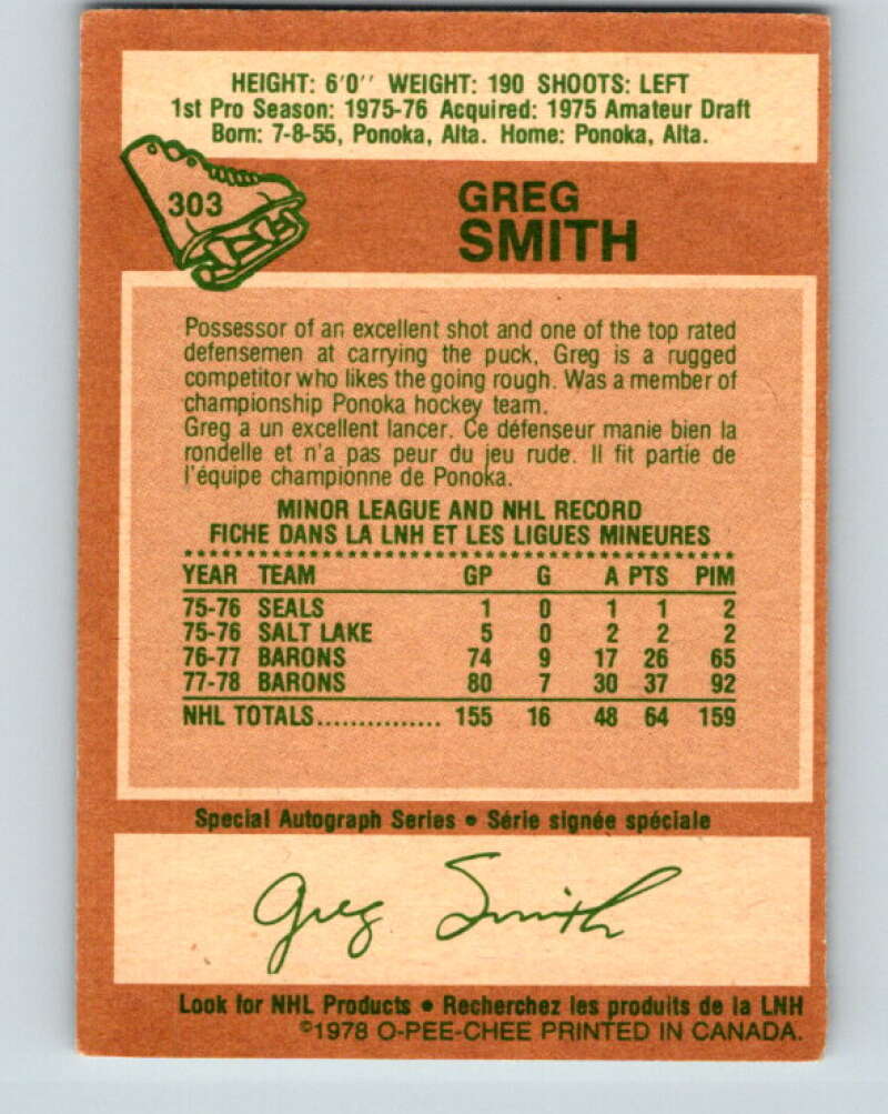 1978-79 O-Pee-Chee #303 Greg Smith  Minnesota North Stars  V25113