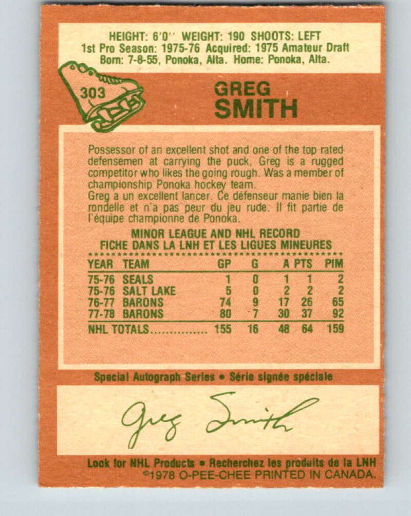 1978-79 O-Pee-Chee #303 Greg Smith  Minnesota North Stars  V25115