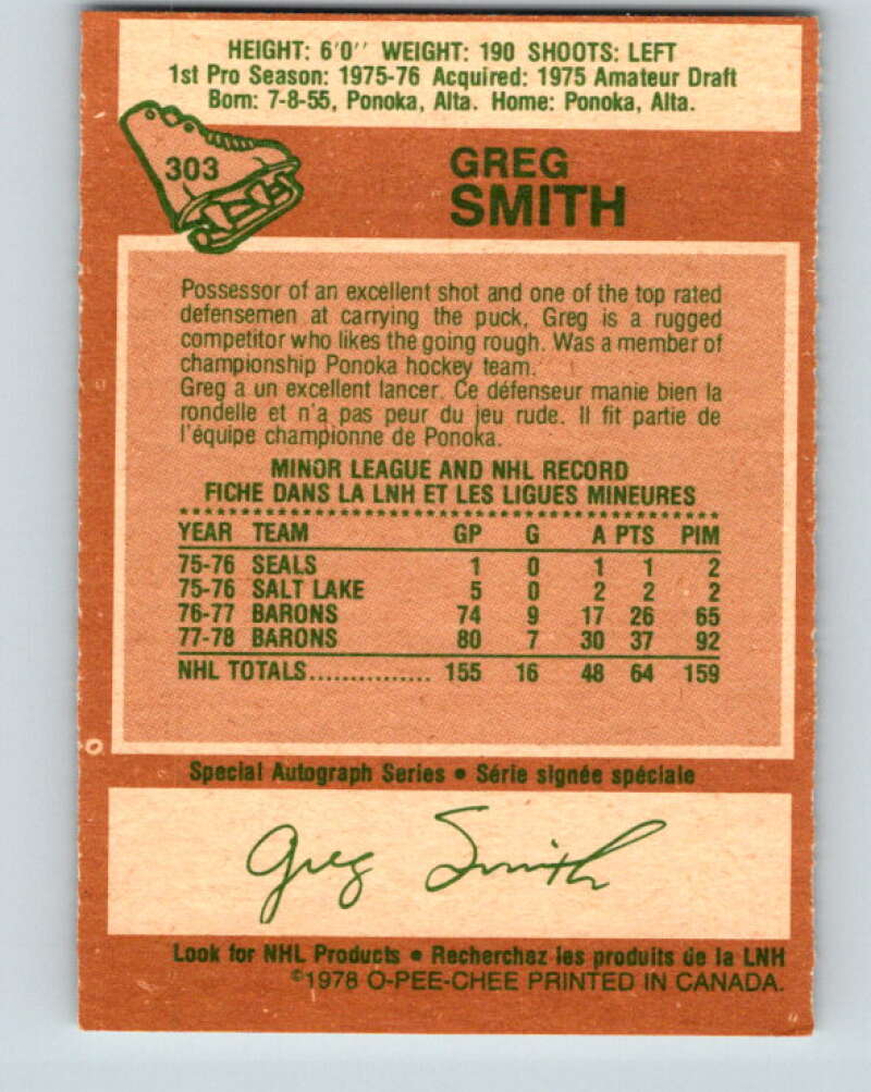 1978-79 O-Pee-Chee #303 Greg Smith  Minnesota North Stars  V25116