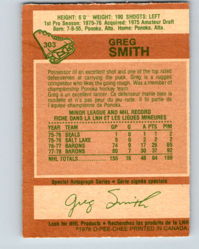 1978-79 O-Pee-Chee #303 Greg Smith  Minnesota North Stars  V25119