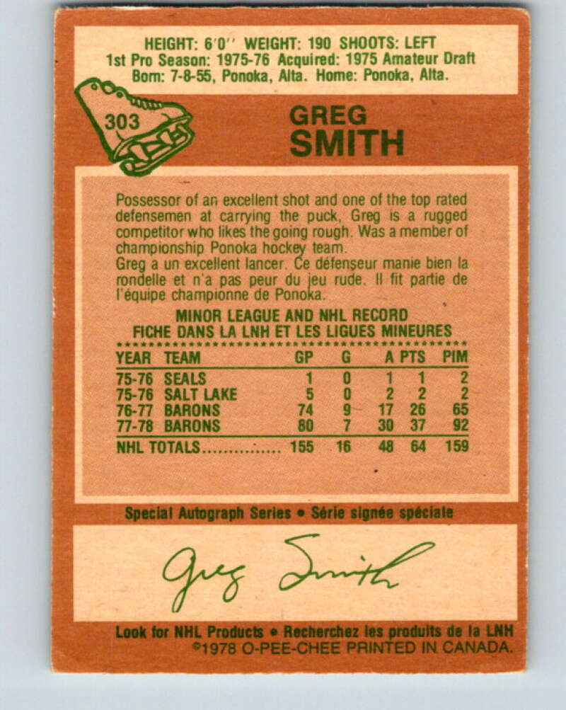 1978-79 O-Pee-Chee #303 Greg Smith  Minnesota North Stars  V25120