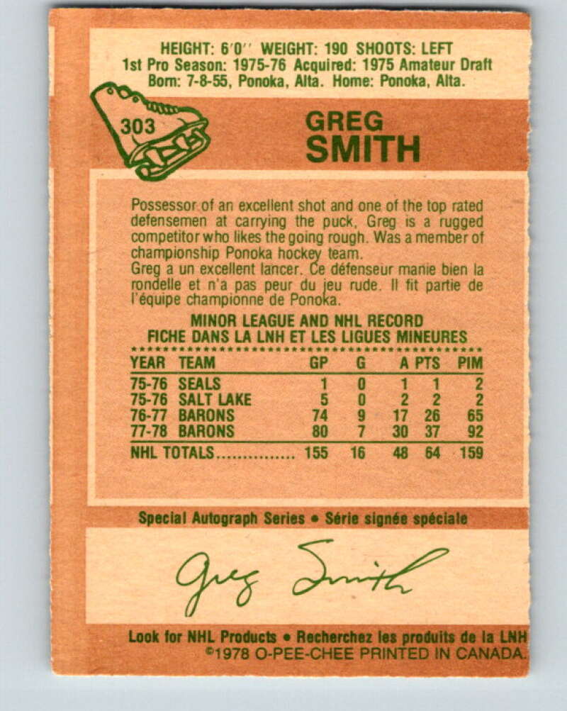 1978-79 O-Pee-Chee #303 Greg Smith  Minnesota North Stars  V25121