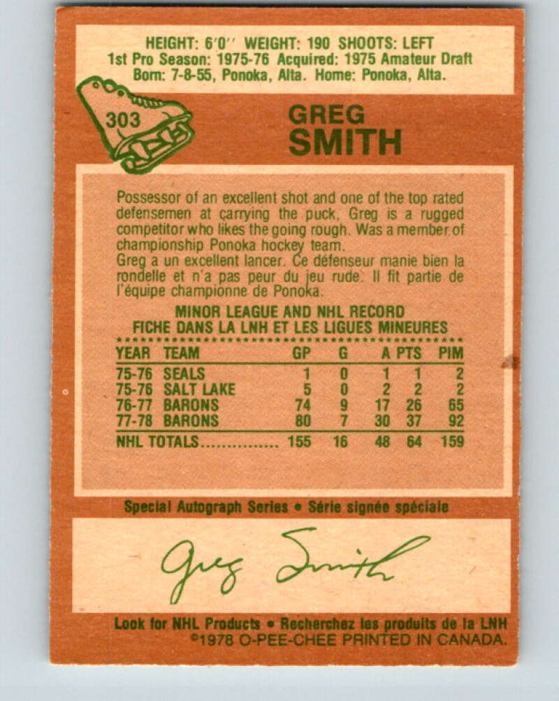1978-79 O-Pee-Chee #303 Greg Smith  Minnesota North Stars  V25124
