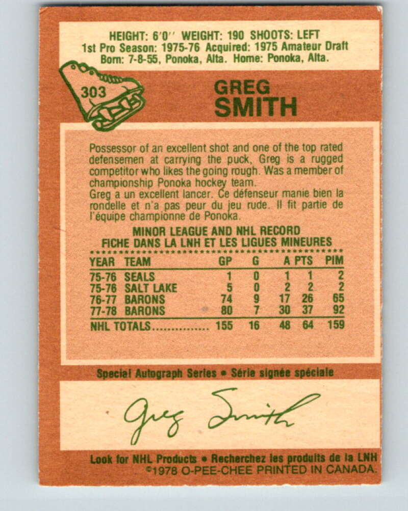 1978-79 O-Pee-Chee #303 Greg Smith  Minnesota North Stars  V25125