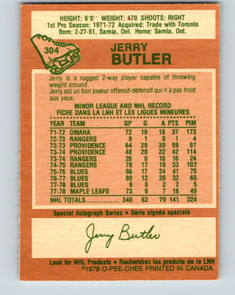 1978-79 O-Pee-Chee #304 Jerry Butler  Toronto Maple Leafs  V25132