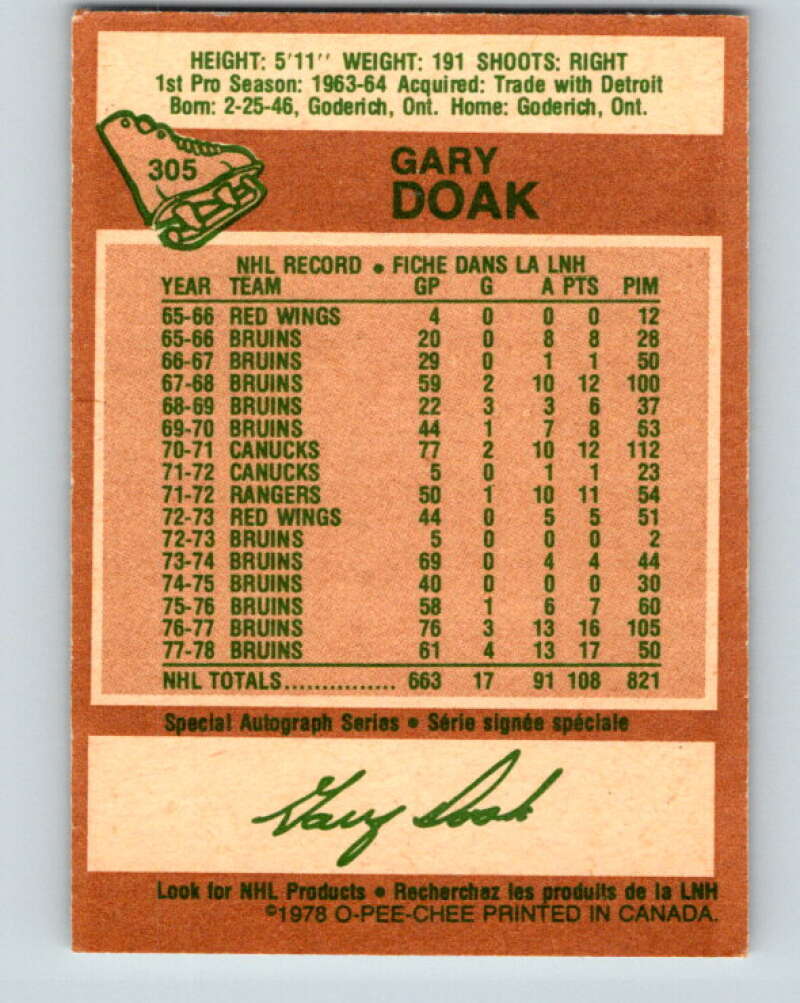 1978-79 O-Pee-Chee #305 Gary Doak  Boston Bruins  V25151