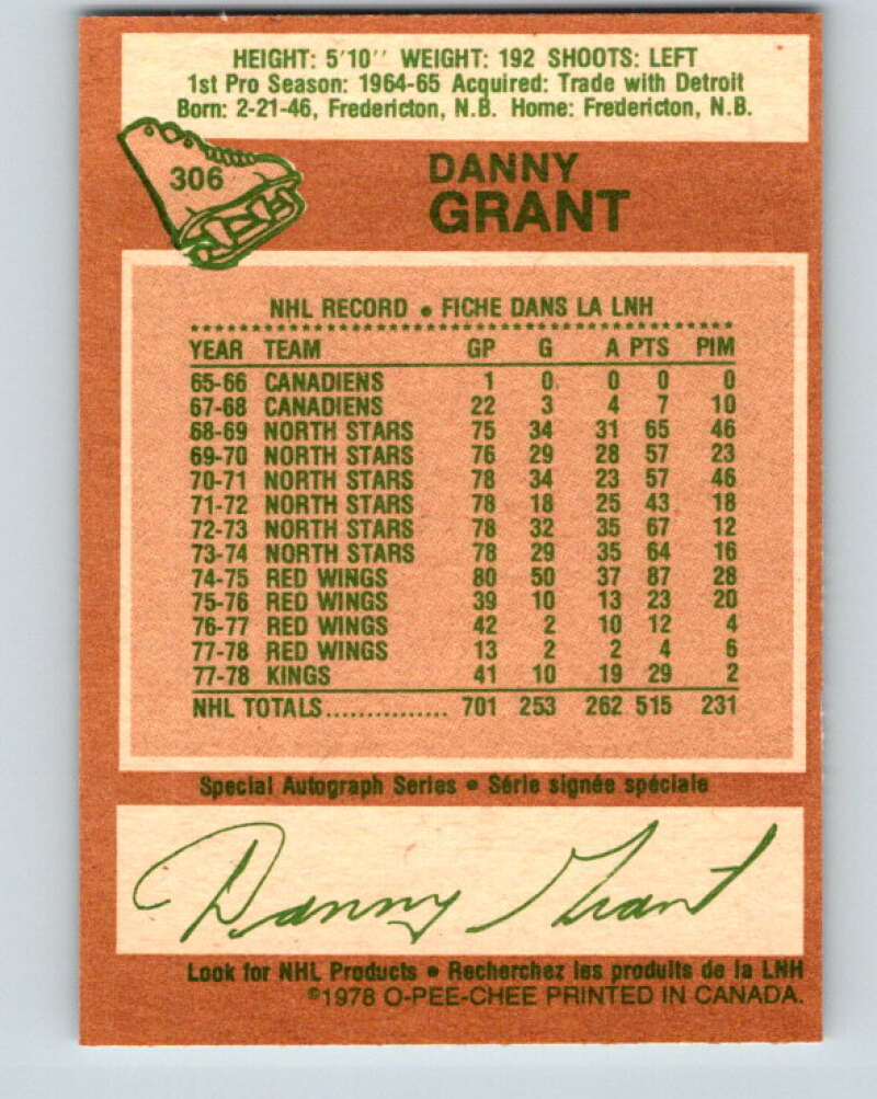 1978-79 O-Pee-Chee #306 Danny Grant  Los Angeles Kings  V25160