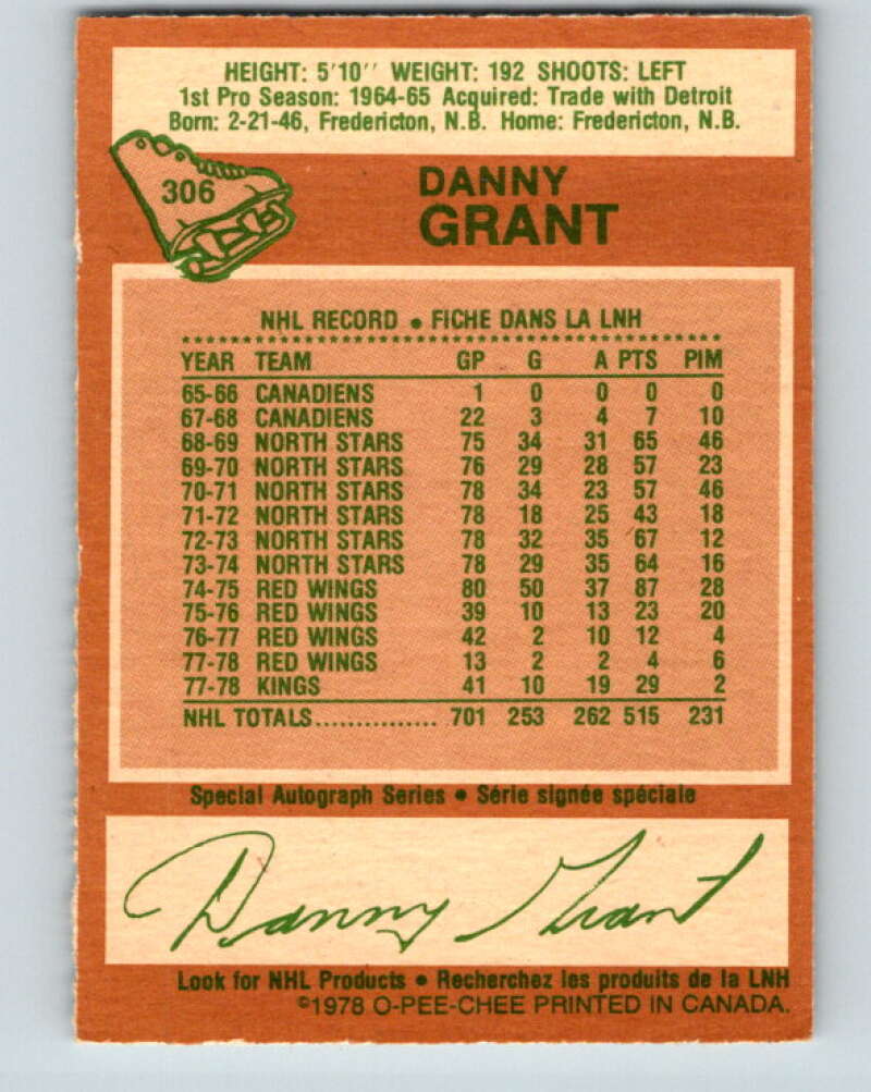1978-79 O-Pee-Chee #306 Danny Grant  Los Angeles Kings  V25161