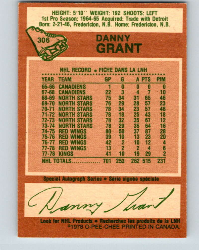 1978-79 O-Pee-Chee #306 Danny Grant  Los Angeles Kings  V25164