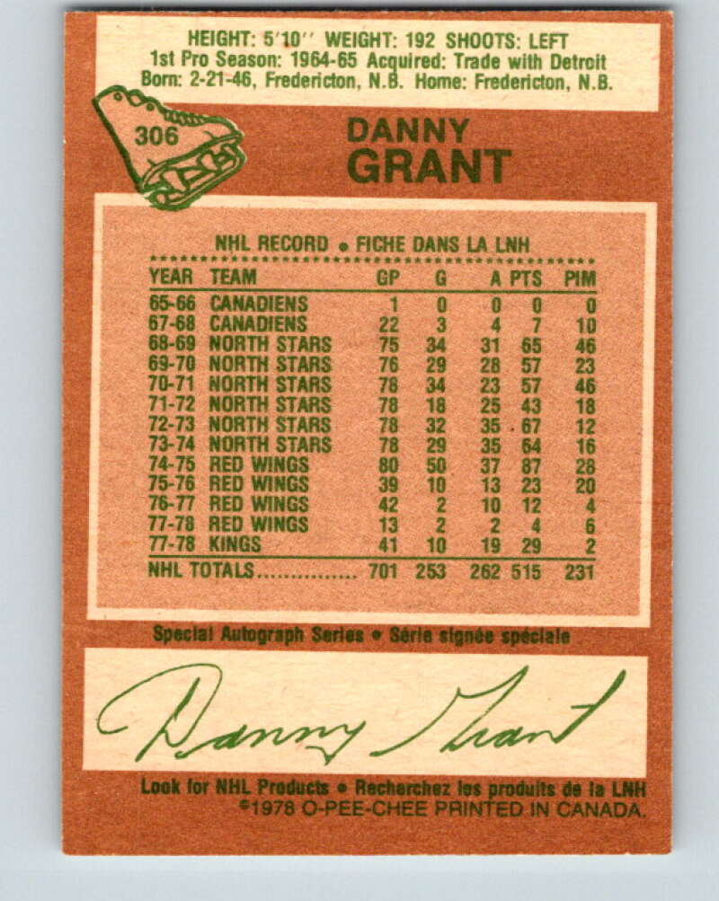 1978-79 O-Pee-Chee #306 Danny Grant  Los Angeles Kings  V25167