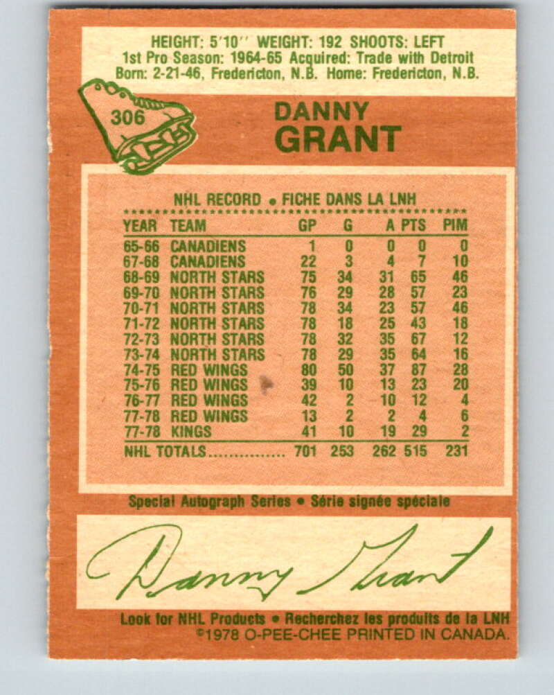 1978-79 O-Pee-Chee #306 Danny Grant  Los Angeles Kings  V25168