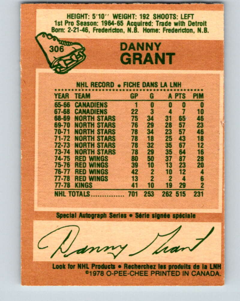 1978-79 O-Pee-Chee #306 Danny Grant  Los Angeles Kings  V25170