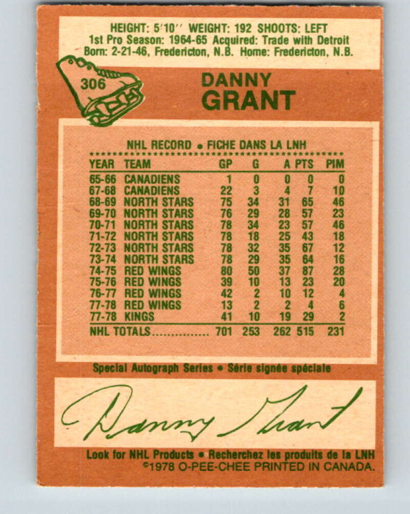 1978-79 O-Pee-Chee #306 Danny Grant  Los Angeles Kings  V25172