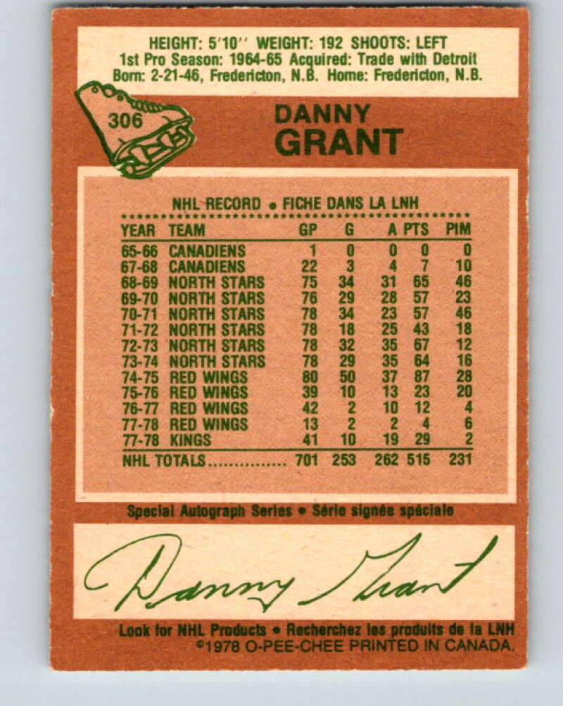 1978-79 O-Pee-Chee #306 Danny Grant  Los Angeles Kings  V25173