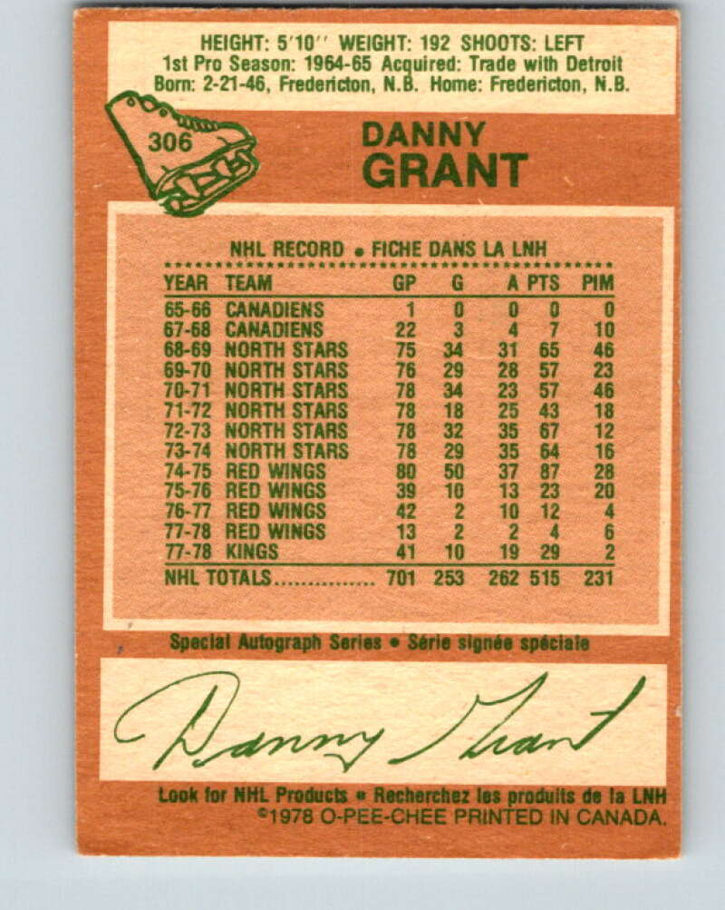 1978-79 O-Pee-Chee #306 Danny Grant  Los Angeles Kings  V25174