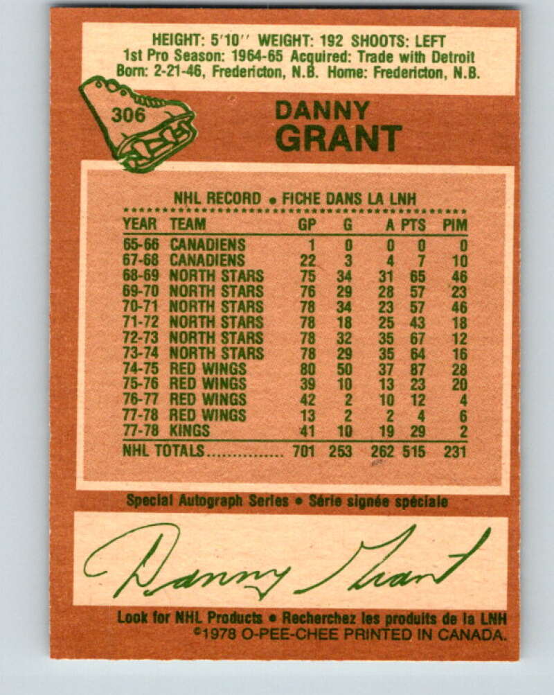 1978-79 O-Pee-Chee #306 Danny Grant  Los Angeles Kings  V25175